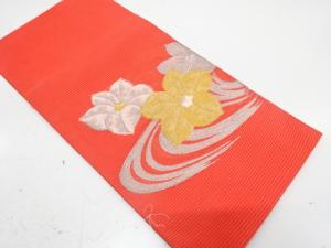 未使用品　絽綴れ　流水に花模様織り出し　名古屋帯